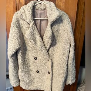 Tan Sherpa Spring/Fall pea coat style jacket. NWOT! Size M